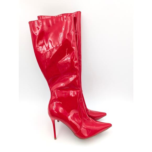 Wild Diva Lounge Leo Knee High Boot Stiletto Heel Women's Red Size US8 EU39 - Picture 3 of 12
